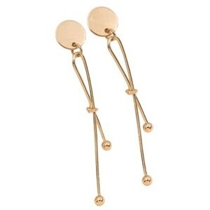 Dangle Drop Earrings Gold Tone Ball Accents‎ Elegant Minimalist Style